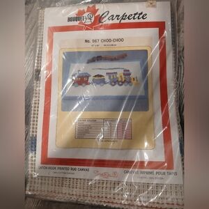 Vintage Choo Choo Train Latchhook Printed Rug Canvas 23x38 Never Opened